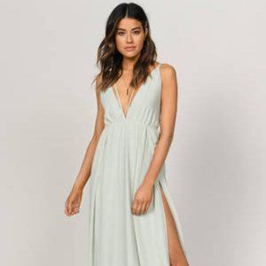 Tobi Starry Sky Sage Green Plunging Maxi Dress